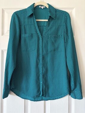 Express Teal Green Polka Dot Button-Down Shirt